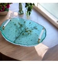 Epoksi Reçine Tepsi - Kurutulmuş Sarı Çiçekler - En:  24 cm Boy: 34 cm (Çok Renkli)