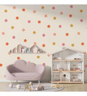 Pembe Yıldız Desenli Çocuk Odası Duvar Kağıdı Baskı