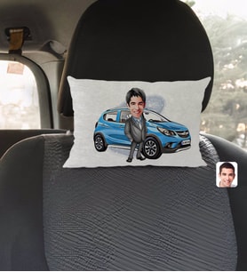 BK Gift Kişiye Özel Plakalı Erkek Opel Mokka Karikatürlü Dikdörtgen Araç Koltuk Yastığı-2