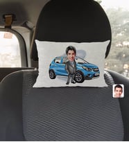 BK Gift Kişiye Özel Plakalı Erkek Opel Mokka Karikatürlü Dikdörtgen Araç Koltuk Yastığı-2