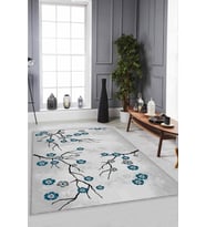 Zümrüt Çiçekli Kaymaz Taban Makinede Yıkanabilir Halı FW009 - 100 x 160 cm