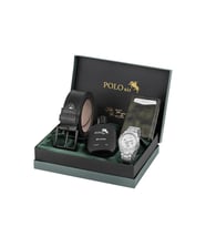 Polo Air Erkek Kol Saati Kemer Otomatik Mekanizmalı Cüzdan Parfüm Seti Gümüş Yeşil Renk PL-7083E3