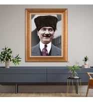 Altın Paspartulu Atatürk  Çerçeveli Tablo C346 (Gold)