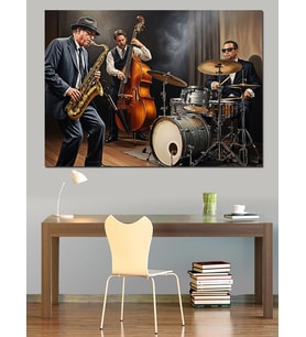 Jazz Orkestrası Canlı Performans Tablosu Dekoratif Kanvas - Mdf Ahşap Tablo