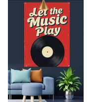 Let The Music Play Sloganı Ve Plak Dekoratif Kanvas - Mdf Ahşap Tablo