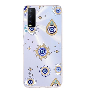 PrintiFy Vivo Y20s ile Uyumlu 1mm Slim Fit Nazar Boncuğu 5 Baskılı Şeffaf  Kılıf