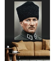 Kalpaklı Atatürk Siyah Beyaz Dekoratif Kanvas - Mdf Ahşap Tablo