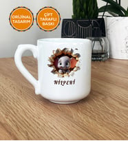 3D Efektli Fil Baskılı Hediye Kupa Bardak Oval İsimli İsim Yazılı (Beyaz)