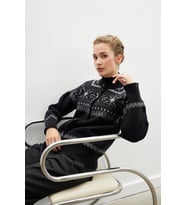 Peraluna AISLING CARDIGAN Bisiklet Yaka Yün Karışım Etnik Motif Kadın Triko Hırka - Siyah