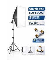 Softbox 50x70Cm Sürekli Işık Seti 2 Metre Ayaklı 3'lü E27 Duylu Ürün Fotoğraf Çekim Işığı