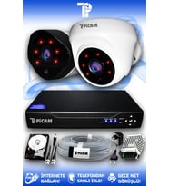 PICAM 2 Kameralı Uzay 1 İç Kamera Set 2 TB HDD Full HD Gece Görüşlü Güvenlik Kamerası Sistemi