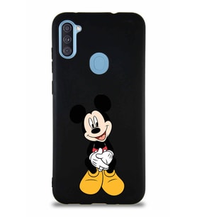 Samsung Galaxy M11 Soft Premier Kapak Mickey Mouse-A Tasarımlı Silikon Kılıf - Siyah (Şeffaf)