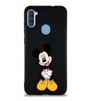 Samsung Galaxy M11 Soft Premier Kapak Mickey Mouse-A Tasarımlı Silikon Kılıf - Siyah (Şeffaf)
