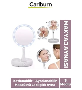 Katlanabilir 3 Modlu Ayarlanabilir Masaüstü Mini Cep Boyu Açılı Piili Led Işıklı Beyaz Makyaj Ayna