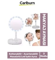 Katlanabilir 3 Modlu Ayarlanabilir Masaüstü Mini Cep Boyu Açılı Piili Led Işıklı Beyaz Makyaj Ayna
