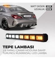 Cama Çakar Beyaz Turuncu Led Flaş Çakmaklık Girişli 56 CM 19 Mod Araç İçi Ön Arka Panel Araç Dışı Tepe Izgara Acil İkaz Sinyal Uyarı Yönlendirme Spot DRL Gece Gündüz Çalışan Lamba