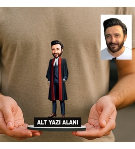 Kişiye Özel Avukat Karikatürlü 18 cm MDF Masaüstü Biblo - Avukat Hediyesi Avukata ve Hukukçuya Hediye