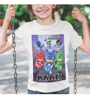 İsme Özel Pijamaskeliler Gece Ninjası Çocuk Beyaz Tişört Kısa Kollu Unisex