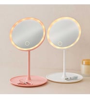 6,5 inç LED USB Şarjlı Yuvarlak Makyaj Aynası - 90° Ayarlı, Standlı