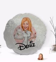 BK Gift Kişiye Özel İsimli Kadın Aşçı Karikatürlü Yuvarlak Dekoratif Kırlent Yastık-3