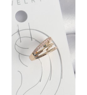 Pirinç Gold Renk Zirkon Taşlı 3'Lü Sıralı Model Kadın Kıkırdak Küpe