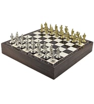 GiftHome Orta Boy Metal İSPANYOL Satranç Takımı Parlak ve Ceviz Desenli Sandıklı MDF Tahtası(36X36X6 cm.)