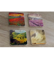 Gelincik Tarlası ve Doğa Manzaraları Doğal Taş Bardak Altlığı 4'lü set - Natural Stone Coasters