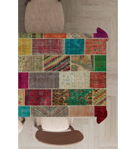 Çok Renkli Patchwork Dokuma Leke Tutmaz Masa Örtüsü MSO291