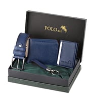 Polo Air Kemer Cüzdan Kartlık Anahtarlık Hediyelik Kombin HM-12 (Lacivert)