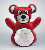 BK Gift Sevimli Fil ve Tavşan Tasarımlı Kırmızı Ayıcık Yastık-3