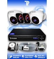 PICAM 4 Kameralı Kare 2 İç Kamera Set 320 GB HDD Full HD Gece Görüşlü Güvenlik Kamerası Sistemi