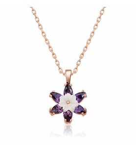 Gümüş Rose Mor Lotus Çiçeği Kolye
