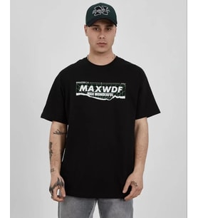 Unisex Bisiklet Yaka Baskılı Oversize T-Shirt - Siyah
