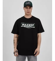 Unisex Bisiklet Yaka Baskılı Oversize T-Shirt - Siyah