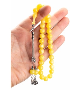 Erkek Hediyelik 10mm Küre Kesim Beyrut Damla Kehribar Tesbih (Sarı)