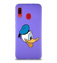Samsung Galaxy A30 Soft Premier Kapak Donald Duck-F Tasarımlı Silikon Kılıf - Mor (Şeffaf)