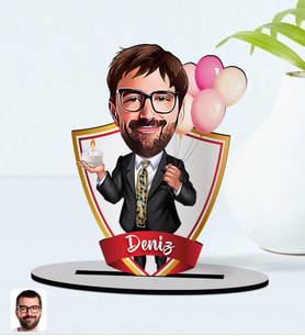 BK Gift Kişiye Özel İsimli Erkek Doğum Günü Karikatürlü Ahşap Biblo Model-3