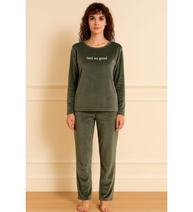 Kadın 13166-2782 Uzun Kol Kadife Pijama Takımı
