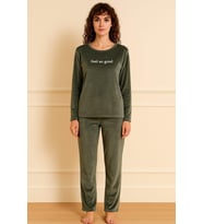 Kadın 13166-2782 Uzun Kol Kadife Pijama Takımı