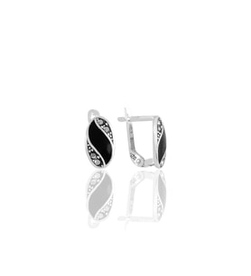 Söğütlü Silver Gümüş siyah mineli oval markazit taşlı küpe
