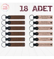 A Kahve & Pudra, Akraba Gününe Küçük Hediye, 18’li Set, Kişisel Mesajlı Deri Anahtarlık