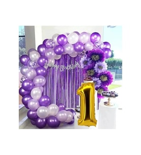 1 YAŞ LÜX MOR LİLA BALON ZİNCİR SET DOĞUM GÜNÜ PARTİ SETİ SÜSÜ