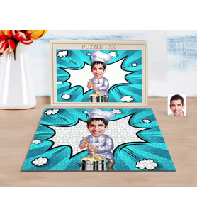 BK Gift Kişiye Özel Erkek Aşçı Karikatürlü 1000 Parça Profesyonel Puzzle-1