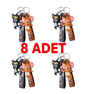 Bontexs 8 Adet Tom ve Jerry Karakterli Anahtarlık Seti - Figürlü Çanta Aksesuarı ve Hediyelik Silikon, dayanıklı kauçuk Çanta süsü, anahtarlık, araç anahtarı aksesuarı çizgi film figürleri (Kahve - Mavi - Gri - Yeşil)