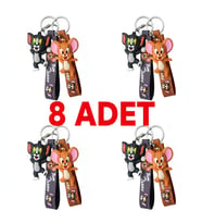Bontexs 8 Adet Tom ve Jerry Karakterli Anahtarlık Seti - Figürlü Çanta Aksesuarı ve Hediyelik Silikon, dayanıklı kauçuk Çanta süsü, anahtarlık, araç anahtarı aksesuarı çizgi film figürleri (Kahve - Mavi - Gri - Yeşil)