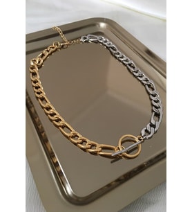 24k Altın Kaplama Gold Gümüş Iki Renk Zincir Kolye (39 Cm)