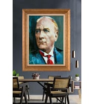 Altın Varaklı Çerçeveli Paspartulu Atatürk Tablo nh395 (Gold)