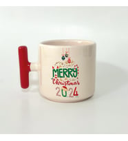 Merry Christmas 2024 Baskılı Kırmızı Kulplu T Yılbaşı Kupası