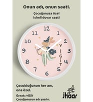 İsme Özel Sihirli Tavşan Çocuk Odası Duvar Saati Orta Boy 30 cm Beyaz Camlı Sessiz