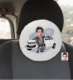 BK Gift Kişiye Özel Plakalı Erkek Nissan Micra Karikatürlü Yuvarlak Araç Koltuk Yastığı-1